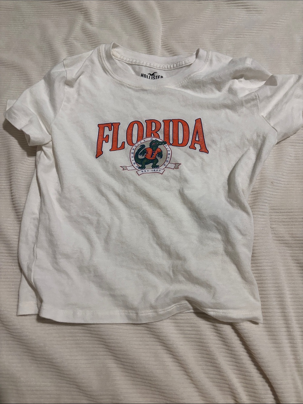 Hollister White Tee with Orange Florida Graphic
